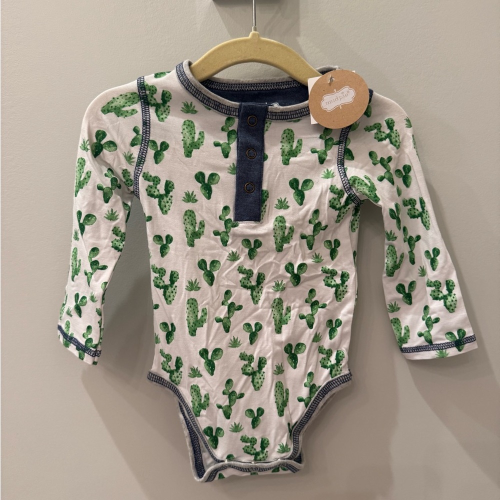 NWT Mud Pie Green Cactus Print Bodysuit Onesie top  3-6 months
